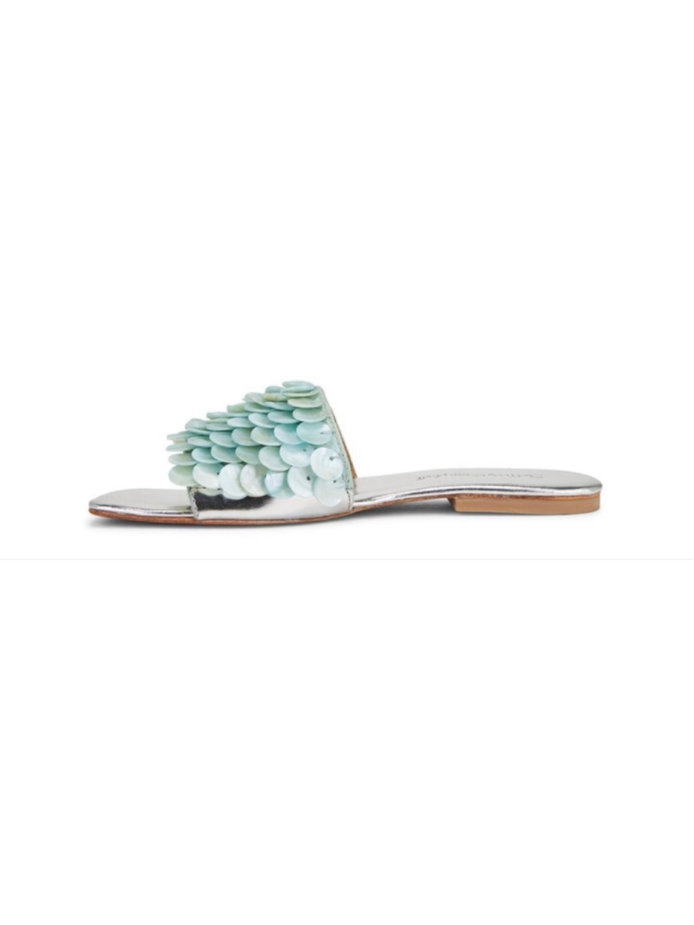 New Jeffrey Campbell Fishy Slides Size 9 Silver with Light Blue Green Sequin - Picture 4 of 8